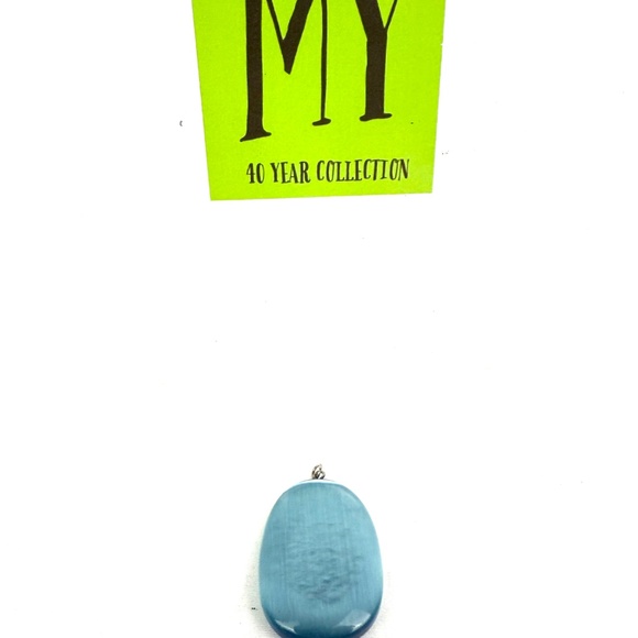 Blue Cat’s Eye Stone Pendant | Oval Shimmer Gem Pendant | Vintage Silver Tone Je - Picture 11 of 11